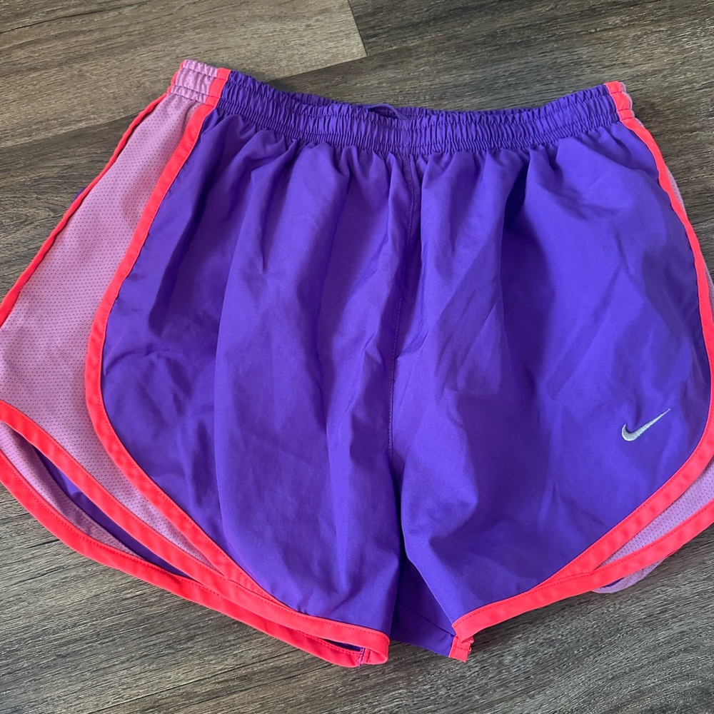 Nike Women's Purple Athletic Shorts with Pink Trim